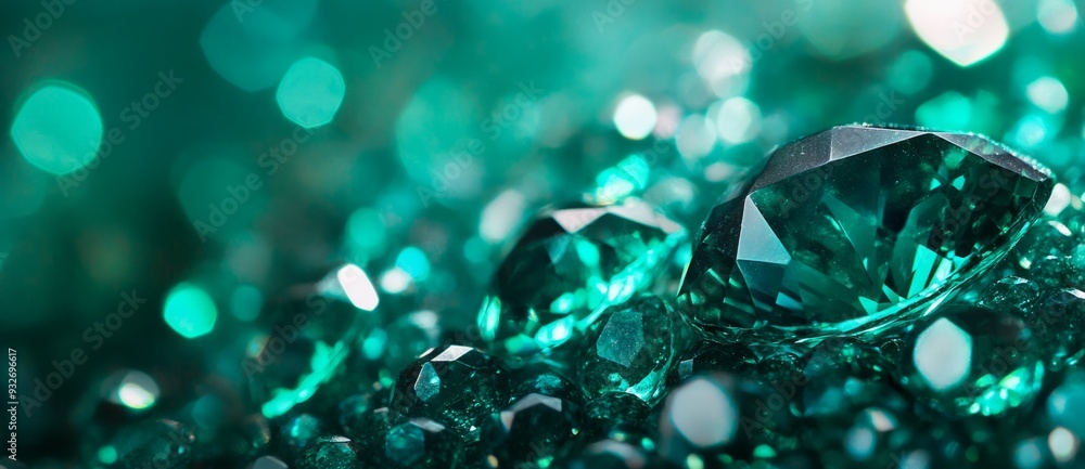Close-up shot of emerald green gemstones on abstract background. Close-up shot of emerald green gemstones on abstract background.