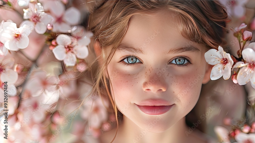 beautiful young girl in the middle of blooming flower trees in orchard young girl spending time outdoors in nature springtime beautiful young girl in the middle of blooming flower trees in orchard young girl spending time outdoors in nature springtime