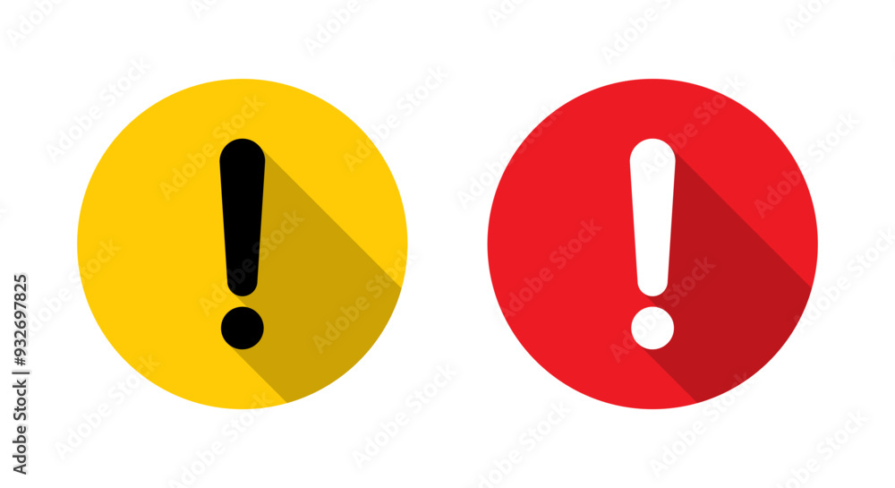 Warning sign icon with long shadow. Danger, caution symbol Warning sign icon with long shadow. Danger, caution symbol