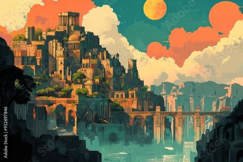 A City Built on Ruins Under a Double Moon