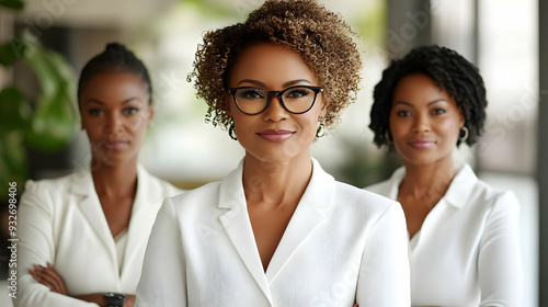 Three confident women in pr...