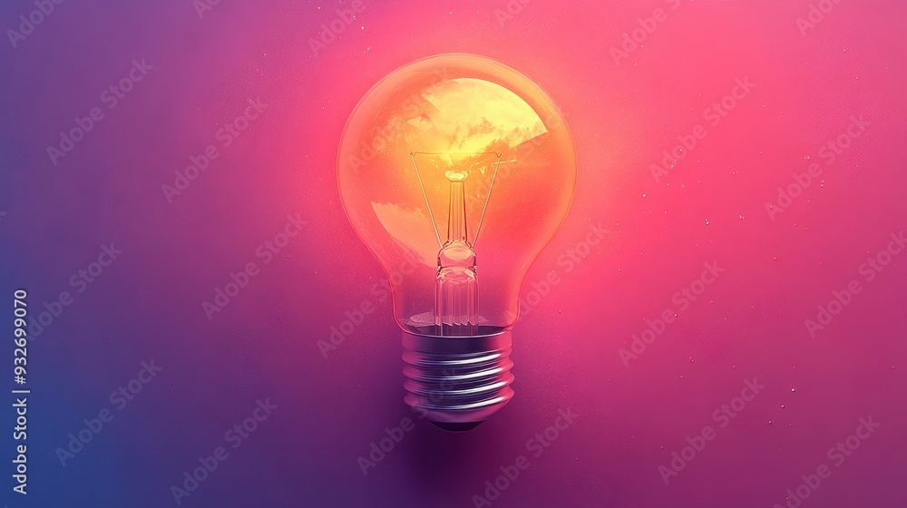 Glowing Light Bulb on a Pink and Purple Background Glowing Light Bulb on a Pink and Purple Background