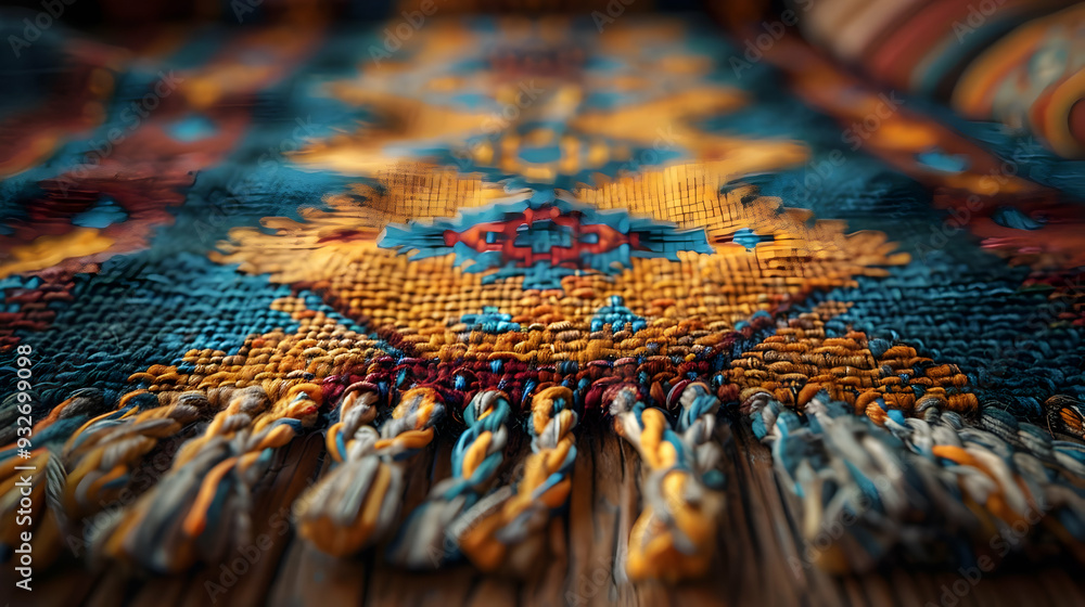 Close-Up of Woven Textile with Fringes - Abstract Background Close-Up of Woven Textile with Fringes - Abstract Background
