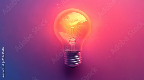 Glowing Light Bulb on a Pink and Purple Background