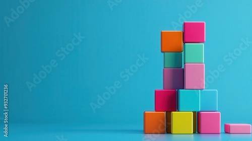 Financial tower built from stock market blocks, long-term stability, 3D illustration