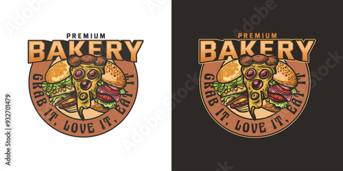 Premium Bakery vintage hand-drawn logo design vector for restaurant or cafe	 photo