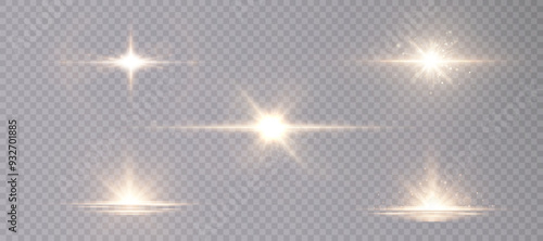 Set of bright light effects of lens light reflection with glare and shine vector png