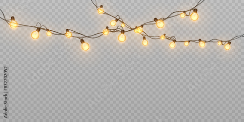Vector realistic Christmas garland on isolated transparent background for holiday design and decorations.