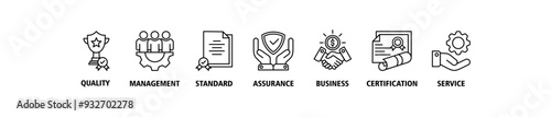 ISO 9001 banner web icon set vector illustration concept with icon of quality, management, standard, assurance, business, certification and service icons symbol live stroke and easy to edit