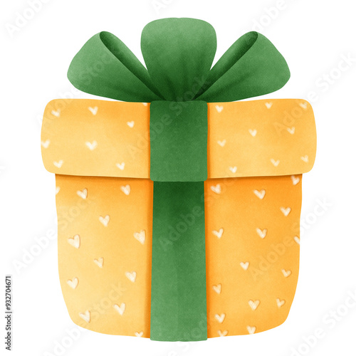 Yellow gift box with green ribbon