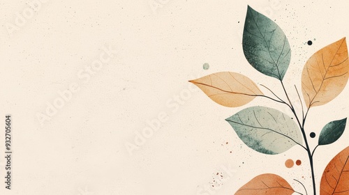 Abstract Watercolor Leaves on Beige Background