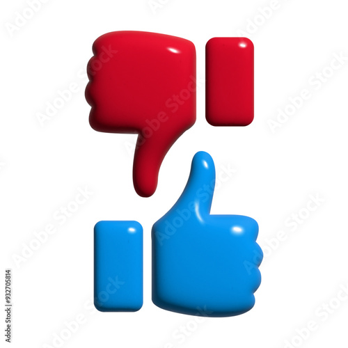 3D Bubble vector Thumbs up and thumbs down icons. Blue and red Like and Dislike icon shape. Vector illustration png set isolated on transparent background