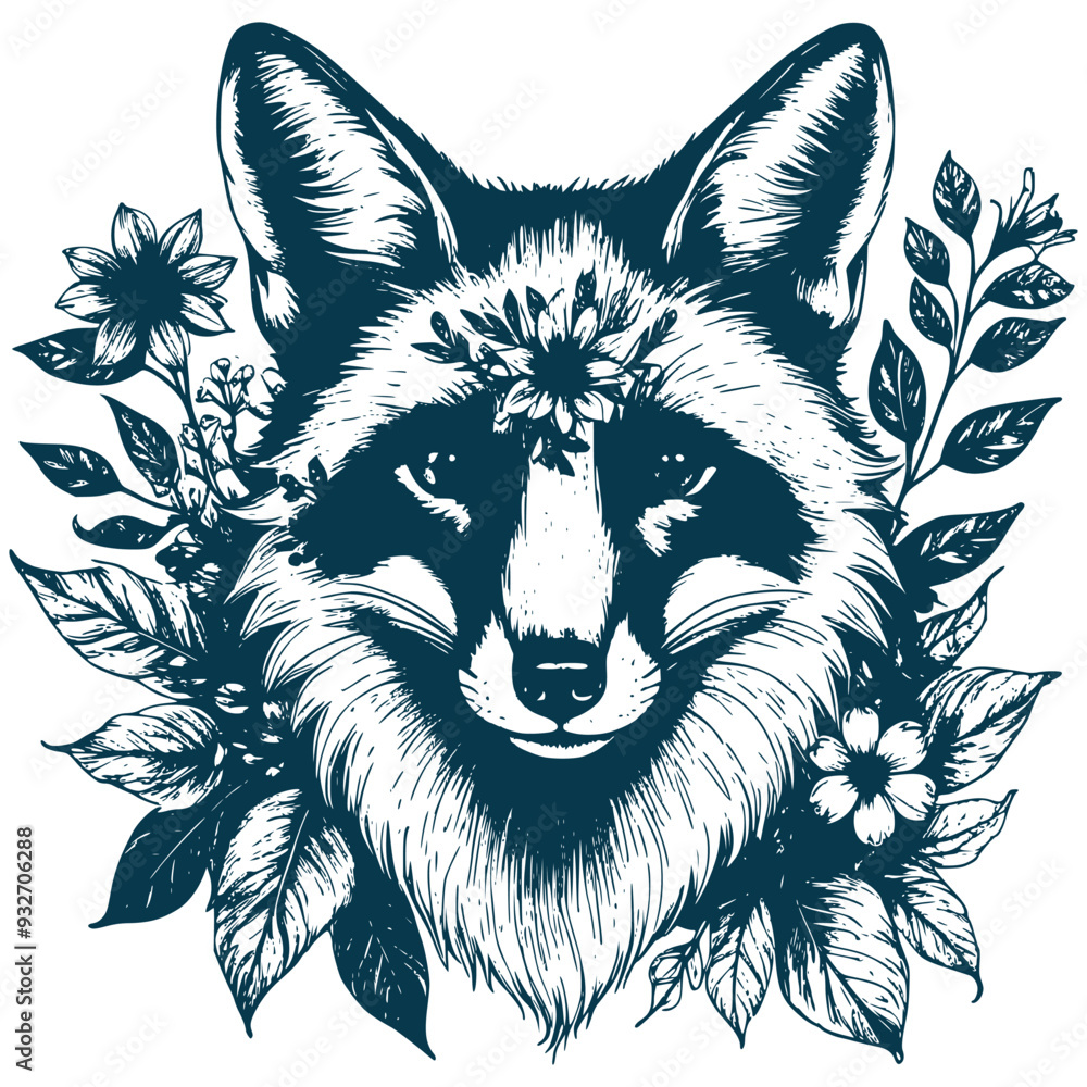 Fototapeta premium Aesthetic Fox Silhouette Graphic Nature Scenery Vector Illustration