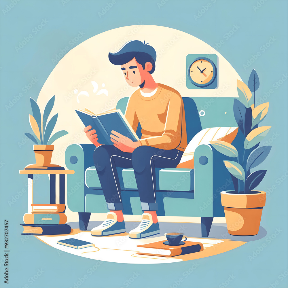 A man reading book illustration A man reading book illustration