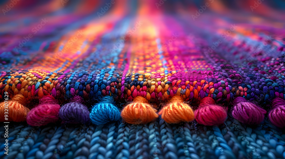 Fototapeta premium Closeup of Colorful Knitted Fabric - Abstract 3D Background