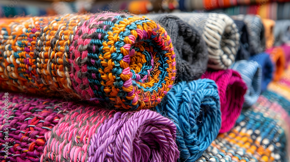 Colorful Rolled Fabric Textile Close-Up Colorful Rolled Fabric Textile Close-Up