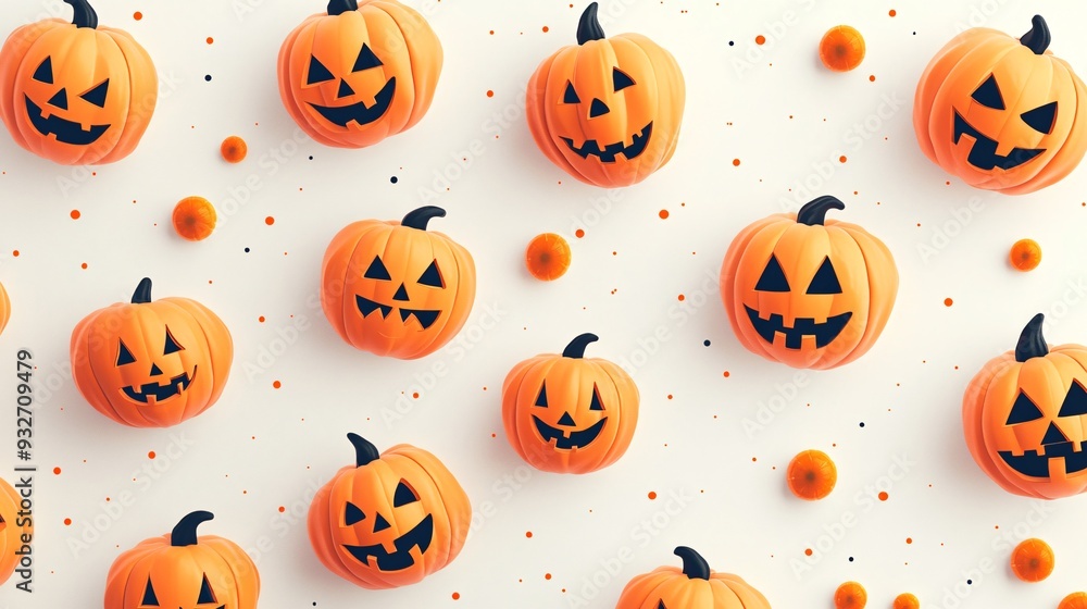 Pattern of tiny jack-o-lanterns with spooky faces on a light background Pattern of tiny jack-o-lanterns with spooky faces on a light background