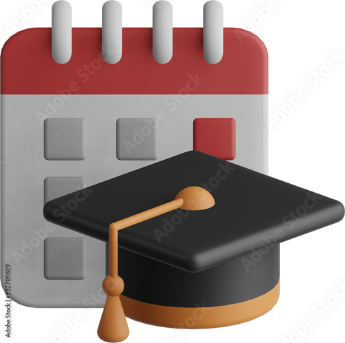 3D icons Graduation Cap on Calendar for marking important academic dates.