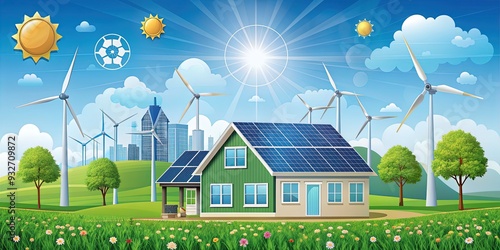 A modern illustration highlights the benefits of renewable energy sources, showcasing solar panels, wind turbines, and eco-friendly icons in a visually appealing, easily digestible format.