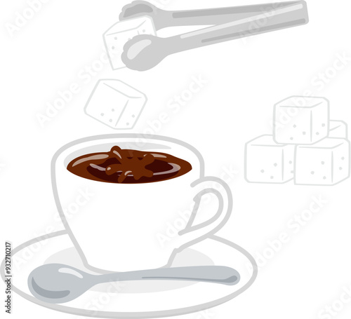 シュガートングで角砂糖を入れたコーヒー