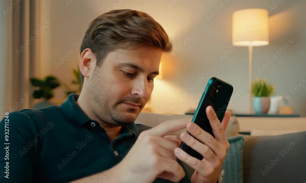 Polish Man Setting Up New Smartphone at Home