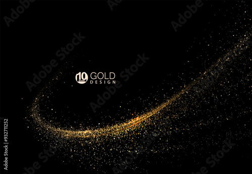 Isolated golden arc with shiny tinsel on a black background.