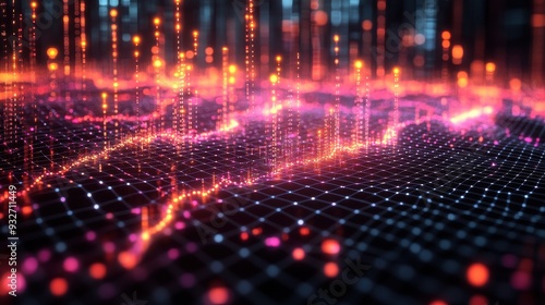 Wallpaper Mural Abstract Digital Network with Glowing Lights and Bokeh Torontodigital.ca