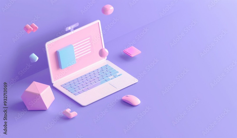 Laptop and Geometric Shapes in Pastel Colors Laptop and Geometric Shapes in Pastel Colors