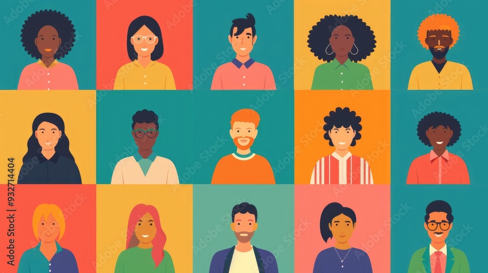A group of people with different hair colors and styles are smiling at the camera. Concept of diversity and inclusivity A group of people with different hair colors and styles are smiling at the camera. Concept of diversity and inclusivity