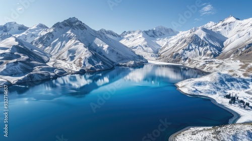 A breathtaking aerial view, nestled among snow-capped mountains