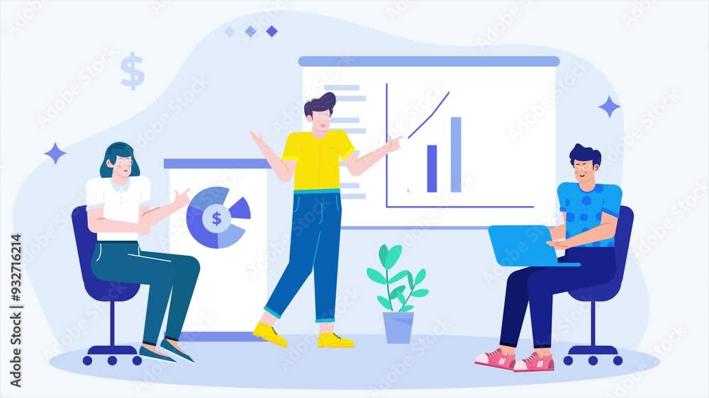 teamwork discusses strategies and data insights in a modern office setting illustration business animated video teamwork discusses strategies and data insights in a modern office setting illustration business animated video
