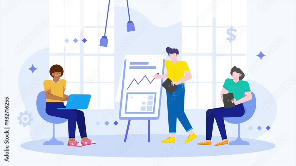 teamwork collaborates on a project analyzing data and discussing strategies in a vibrant office setting illustration business animated video teamwork collaborates on a project analyzing data and discussing strategies in a vibrant office setting illustration business animated video