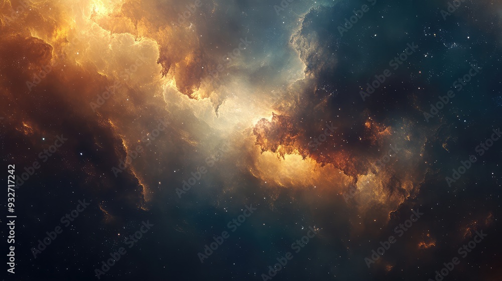 Fototapeta premium Conceptual art of cosmic nebulas with faint, ethereal traces of light and matter drifting through space.
