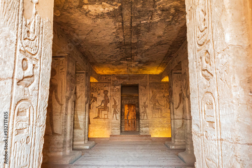 Africa, Egypt, Abu Simbel. October 10, 2018. Interior of the Small Temple at Abu Simbel, also known as the Temple of Hathor and Nefertiti. 