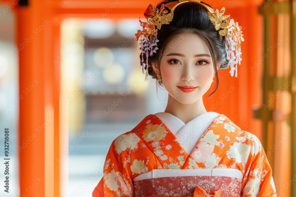 Enchanting Japanese Bride: Exquisite Beauty in Traditional Wedding Attire at a Sacred Shrine - Selective Focus Overlay Enchanting Japanese Bride: Exquisite Beauty in Traditional Wedding Attire at a Sacred Shrine - Selective Focus Overlay
