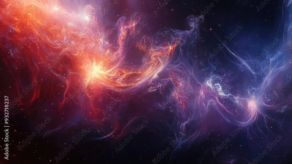 Obraz premium Image of a cosmic nebula with delicate, trailing light and ethereal traces creating an abstract, otherworldly scene.