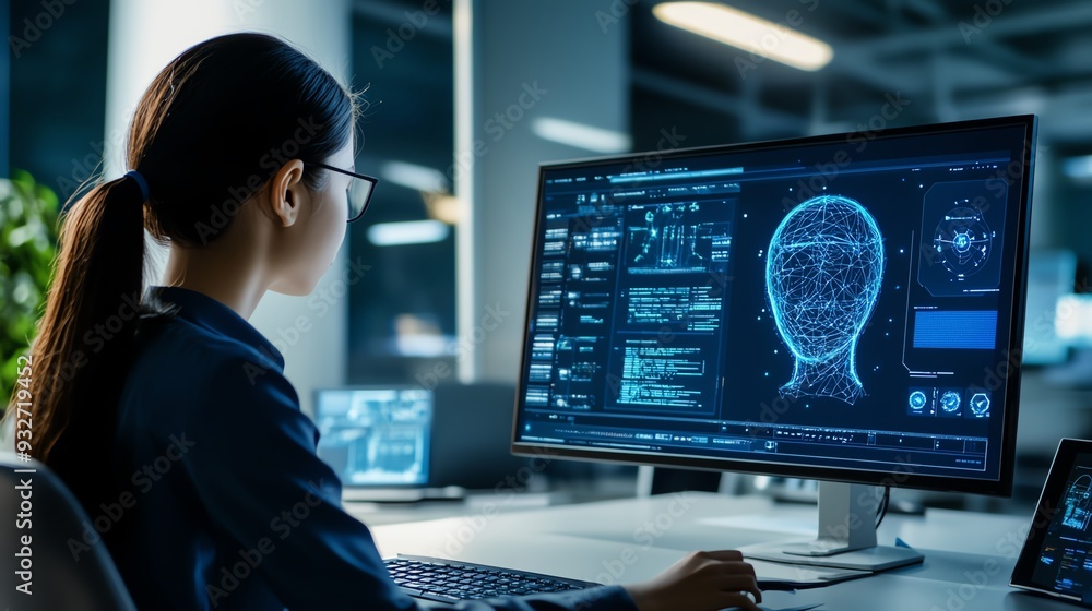 Thai person working with AI-powered design software to create a futuristic product concept. Thai person working with AI-powered design software to create a futuristic product concept.