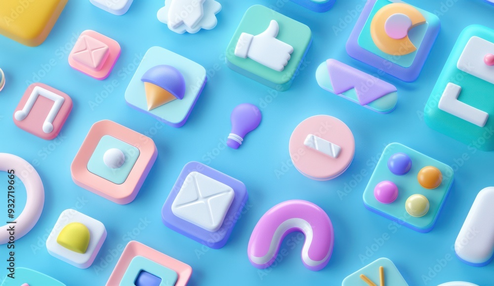 Colorful 3D App Icons on Blue Background Colorful 3D App Icons on Blue Background
