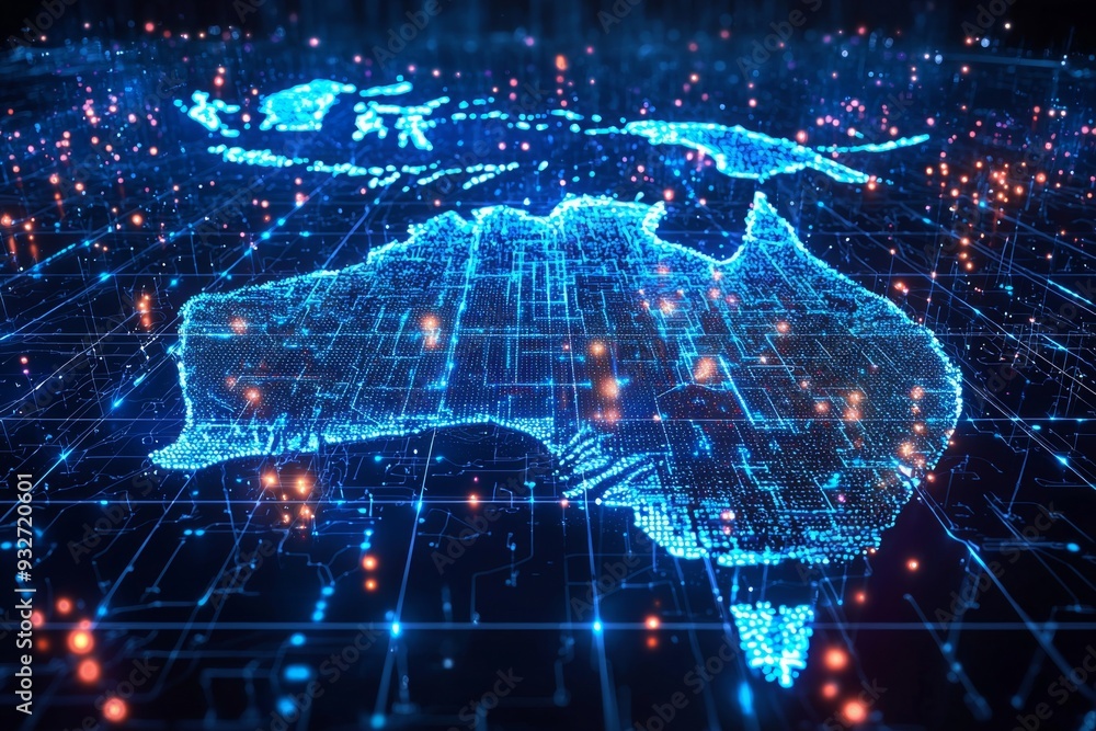 Digital map of australia network connectivity created with generative ai Digital map of australia network connectivity created with generative ai