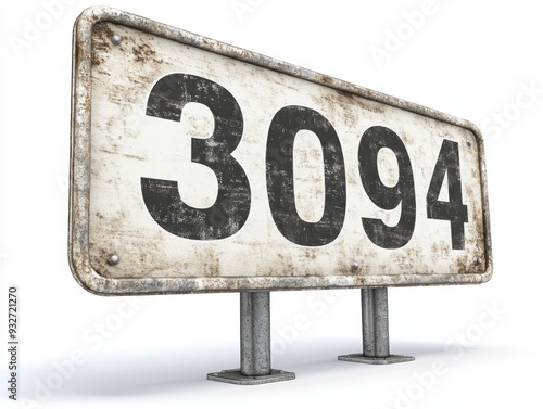 A weathered street sign displaying the number 3094, showcasing age and character in a rustic setting.