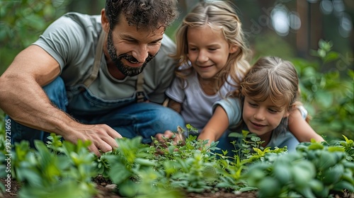 Wallpaper Mural happy family planting herbs together at spring Torontodigital.ca