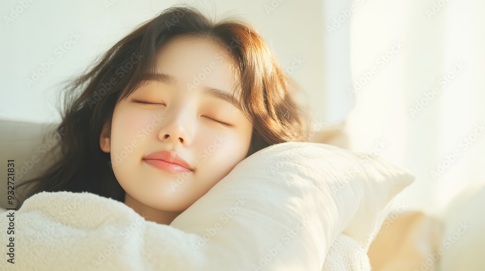 Serene Self-Love - Korean Model Embracing Soft Pillow in Cozy Bedroom, Capturing Comfort and Security with Ethereal Feel (Selective Focus, Composite) Serene Self-Love - Korean Model Embracing Soft Pillow in Cozy Bedroom, Capturing Comfort and Security with Ethereal Feel (Selective Focus, Composite)