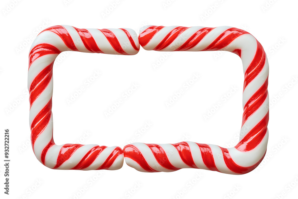 Fototapeta premium Christmas candy cane red and white striped rectangle frame. Festive striped candy lollipop pattern