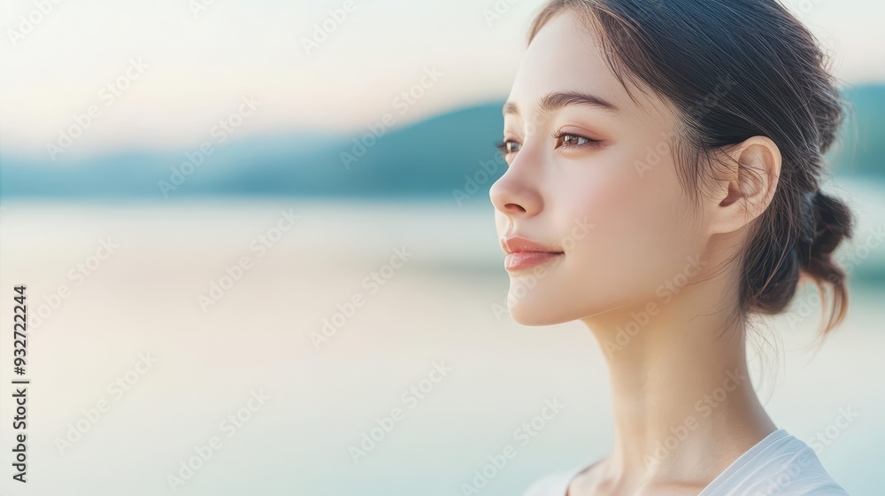 Tranquil Balance: Japanese Woman Practicing Yoga by Serene Lake, Embracing Self-Love amidst Calm Waters Tranquil Balance: Japanese Woman Practicing Yoga by Serene Lake, Embracing Self-Love amidst Calm Waters