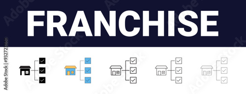 Different style Franchise Icons set collection. Franchise Line editable icons set. black outline franchise icons set, Editable, filled, outline, line and stroke style can be used for web, mobile, ui,