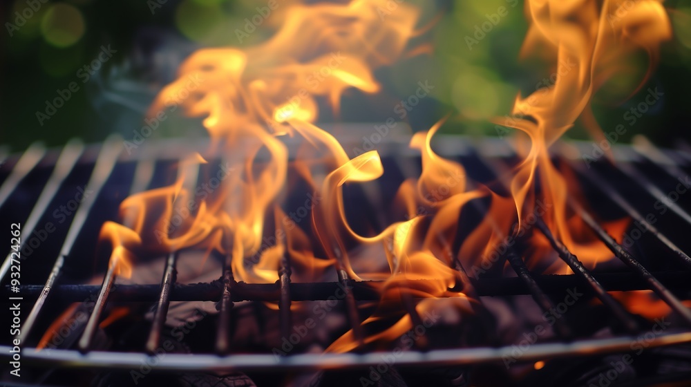 Flames Rising from Hot Grill Grate in Close-Up Flames Rising from Hot Grill Grate in Close-Up