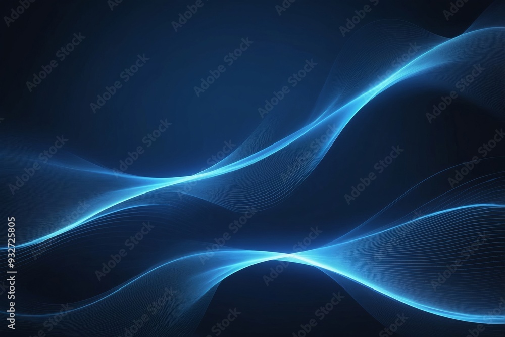 Digital illustration of glowing blue waves on dark background Digital illustration of glowing blue waves on dark background