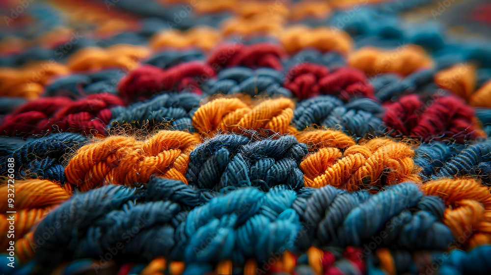 Close-up Macro Photograph of Blue, Orange, and Red Yarn Close-up Macro Photograph of Blue, Orange, and Red Yarn