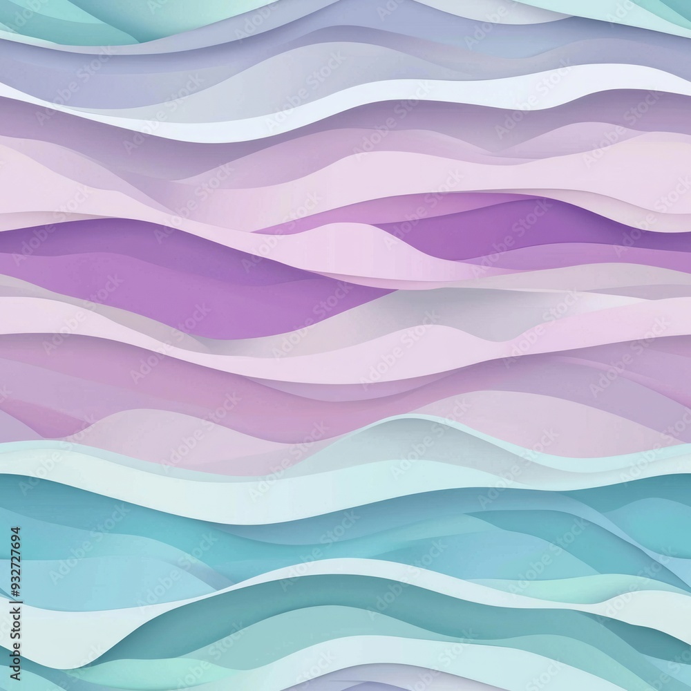 Fototapeta premium Seamless pattern of pastel ombre waves blending from lavender to pale aqua