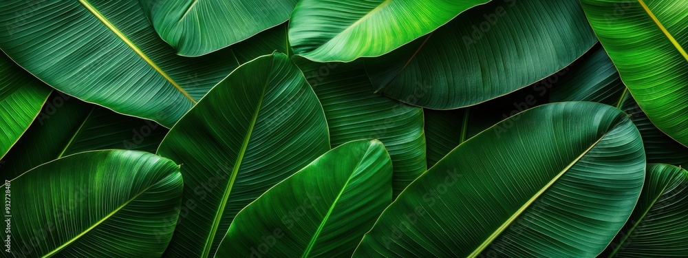 Tropical leaves, lush greens, overlapping fronds, bright daylight Tropical leaves, lush greens, overlapping fronds, bright daylight